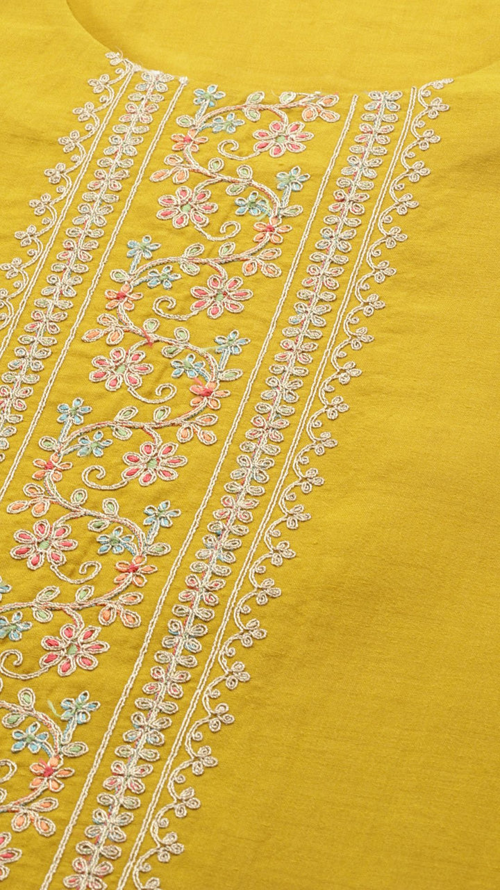 MUSTARD PRINT PATTERN CHINON EMBROIDERED KURTA