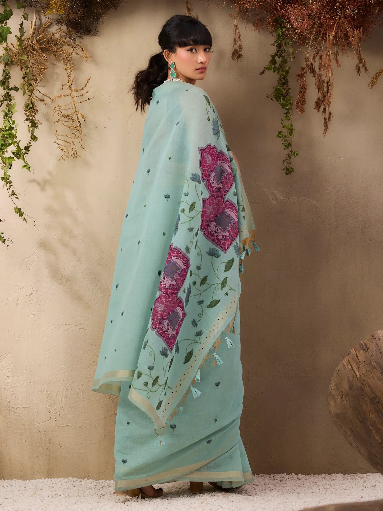 Sky Blue Cotton Weaving Saree