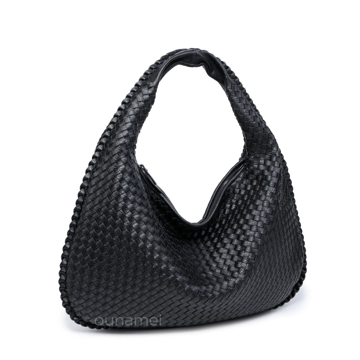 Ounamei Vintage Woven Vegan Leather Hobo Bag Large Shoulder Handbag for Women