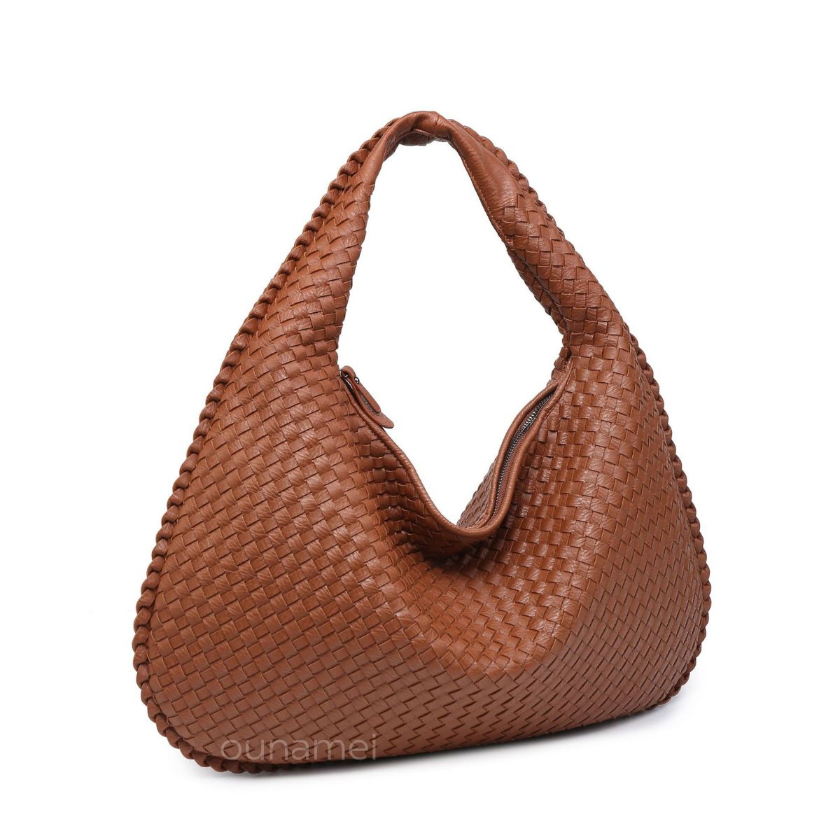 Ounamei Vintage Woven Vegan Leather Hobo Bag Large Shoulder Handbag for Women