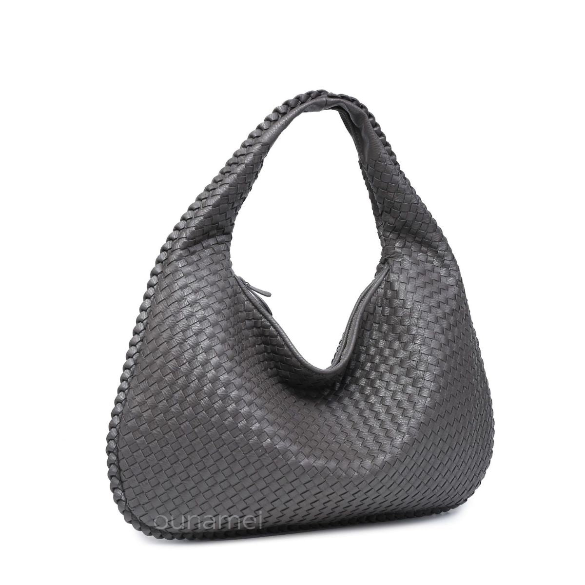 Ounamei Vintage Woven Vegan Leather Hobo Bag Large Shoulder Handbag for Women