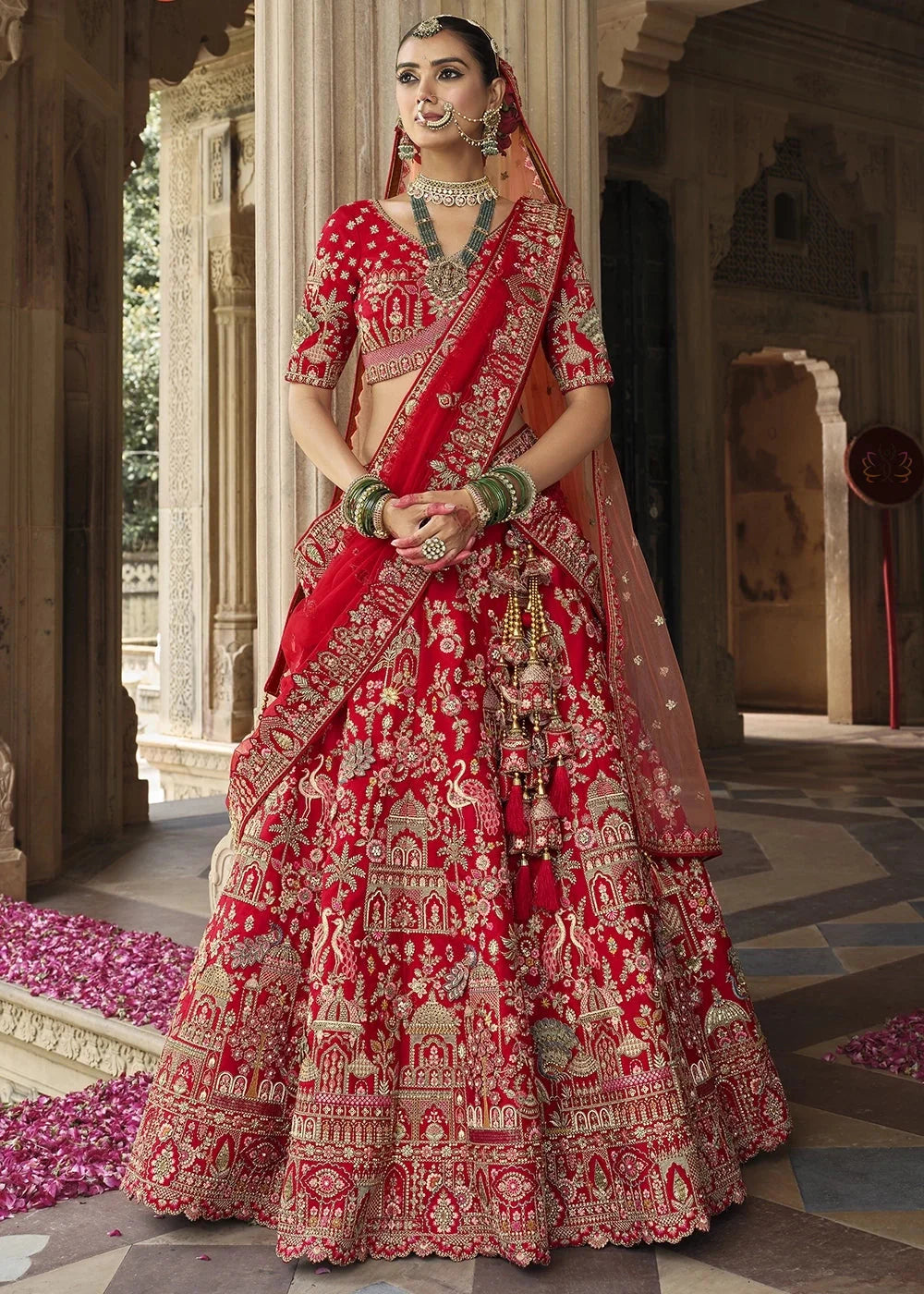 Red - Embroidery, Sequence, Thread Work Bridal Semi Stitched Lehenga
