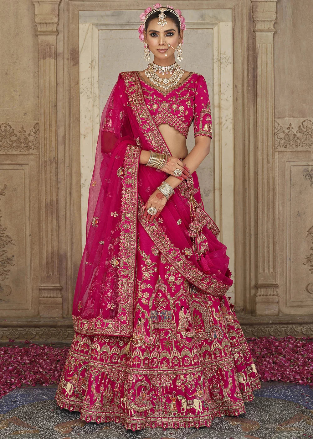 Rani- Embroidery, Sequence, Thread Work Bridal Semi Stitched Lehenga