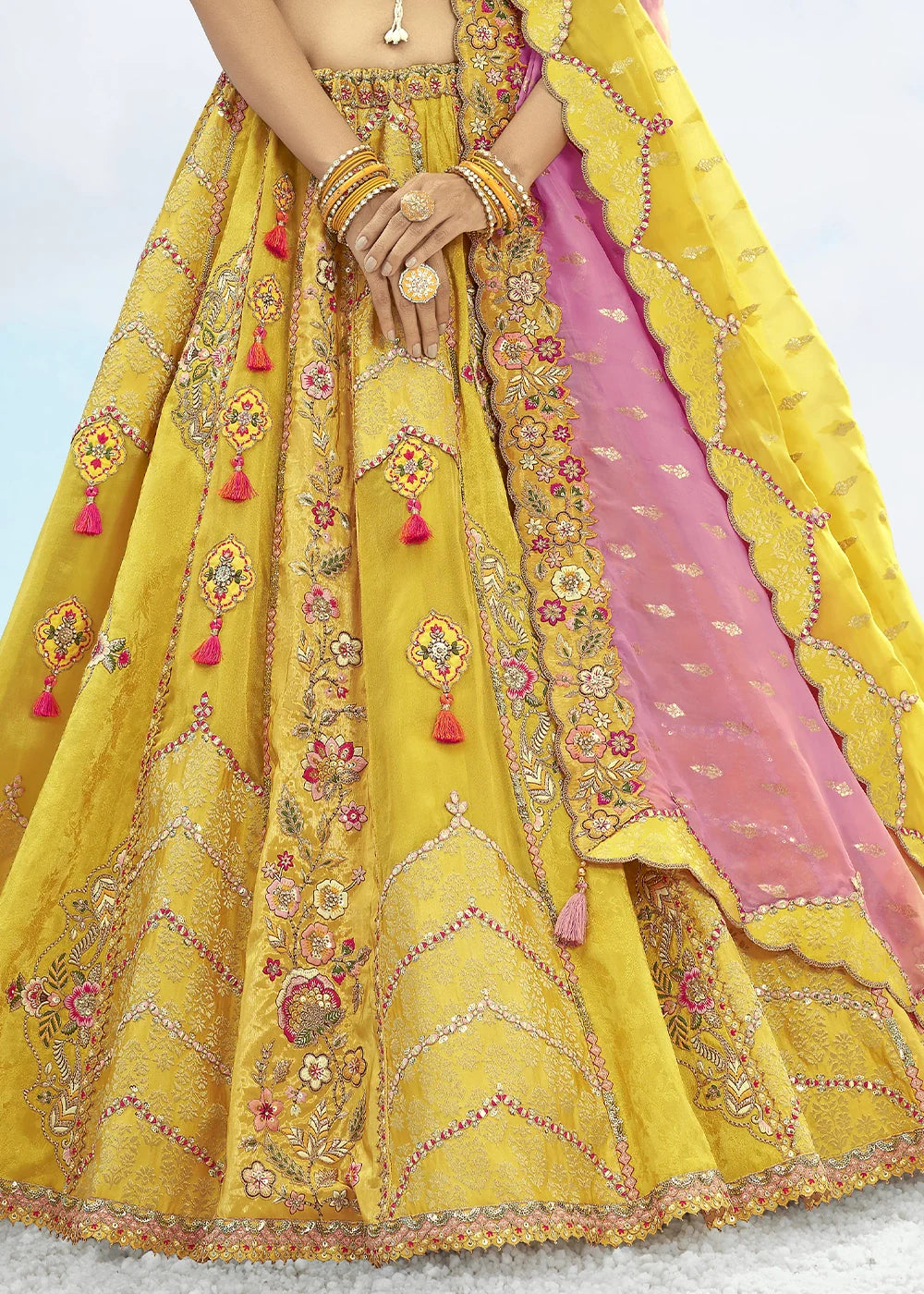 Patch & Cut Work Silk Embroidered Semi Stitched Lehenga Choli & Dupatta - qivii