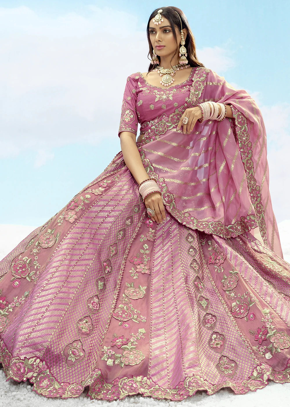 Patch & Cut Work Silk Embroidered Semi Stitched Lehenga Choli & Dupatta - qivii