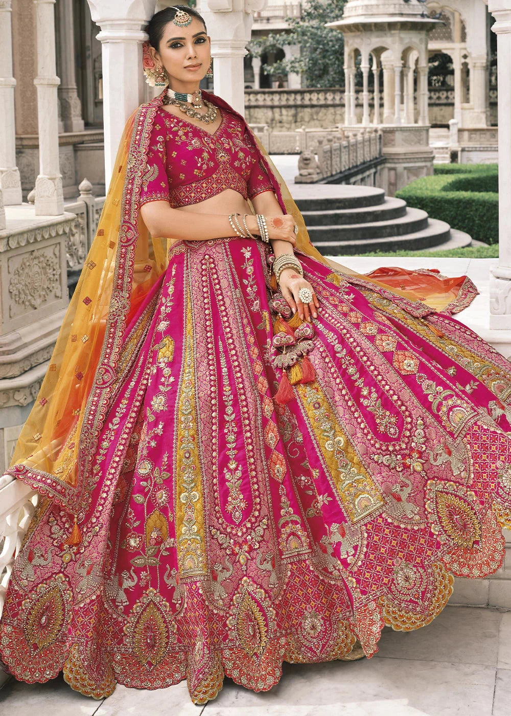 Pink Heavy Embroidered Mirror, Sequins & Stone Work Semi Stitched Lehenga Choli