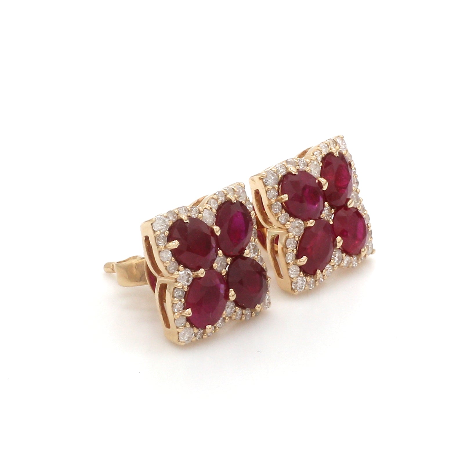 Ruby Floral Pattern Earring Studs - qivii