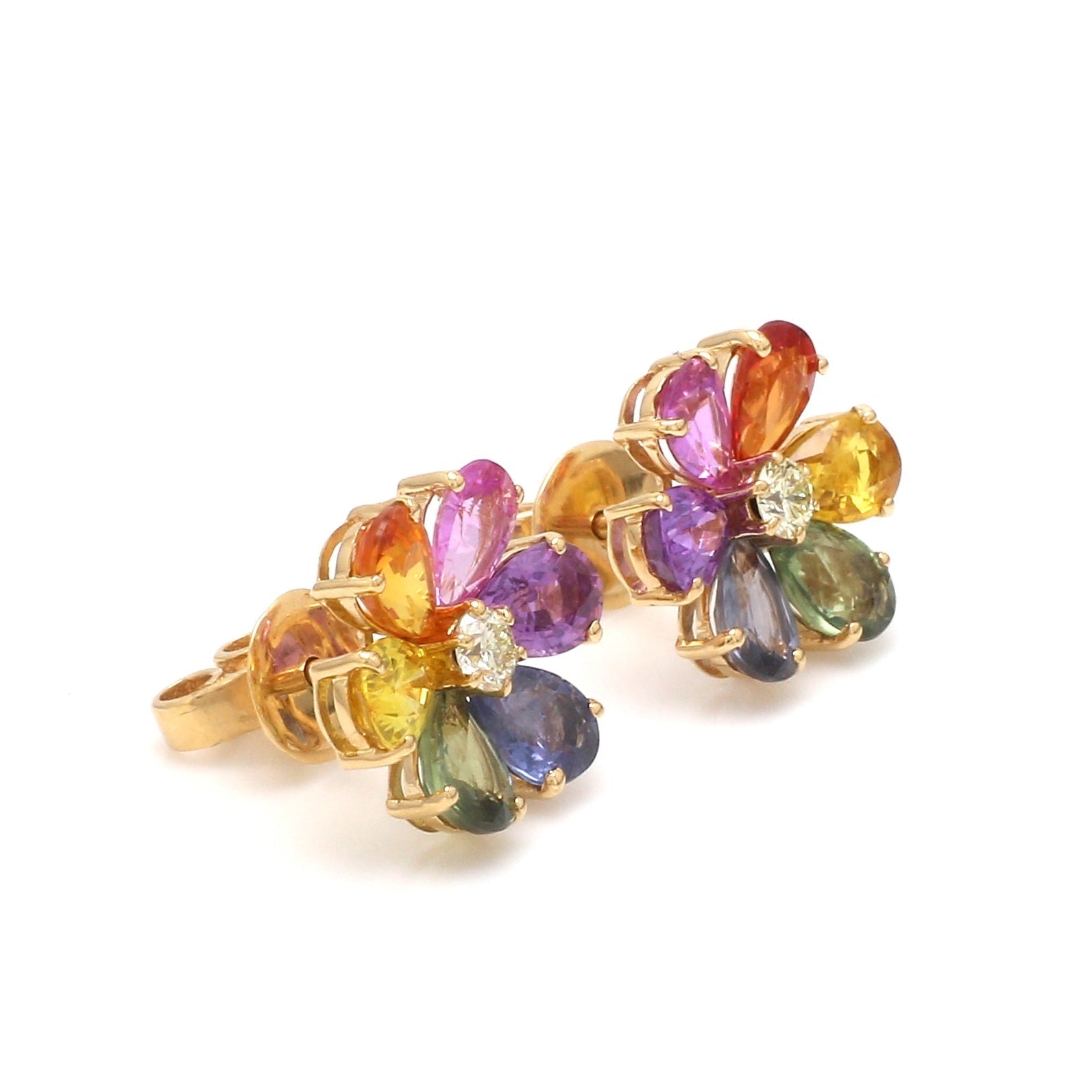 Rainbow Sapphire Pear Diamond Studs - qivii