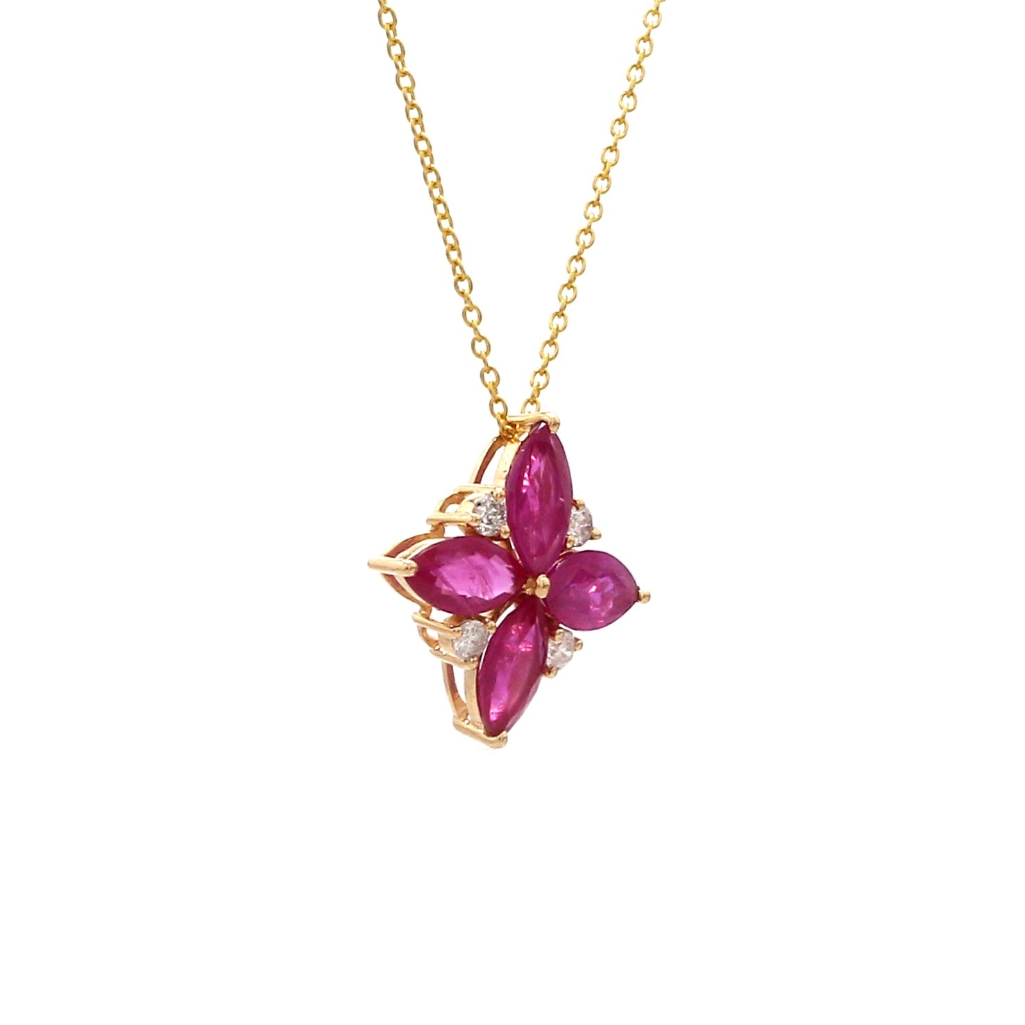 Ruby Floral Shape Diamond Pendant Gold - qivii