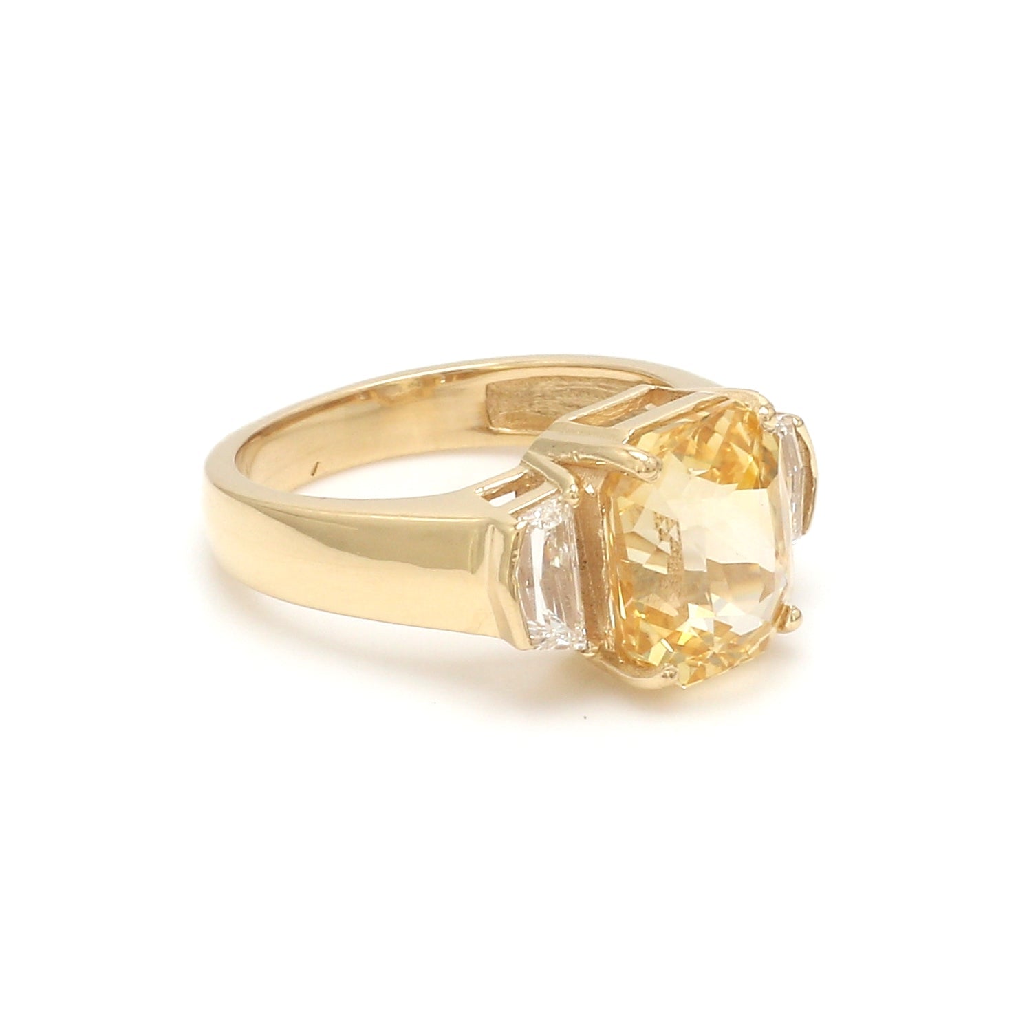 Yellow Sapphire Diamond Three Stone Ring - qivii