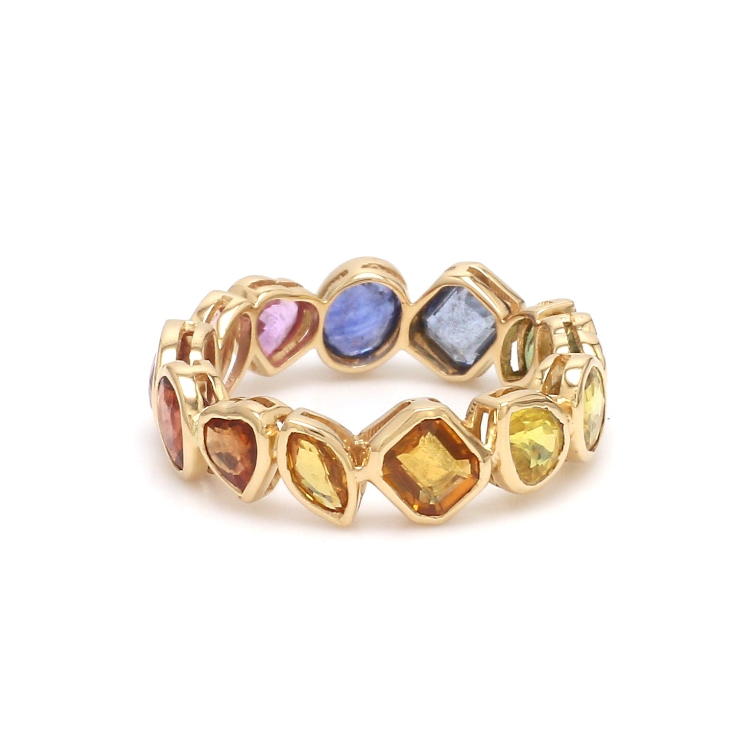 Rainbow Sapphire Mix Shape Bezel Ring - qivii