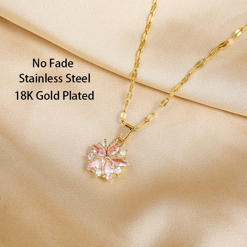 Collier Sakura Rose Romantique in Roestvrij Staal  - By Qivii