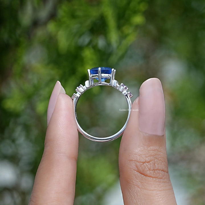 Sapphire Blue Hexagon Gemstone Engagement Ring