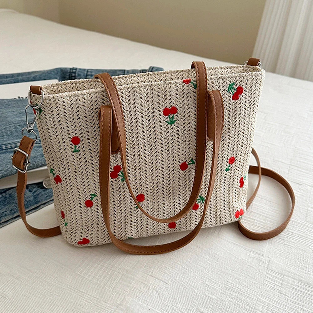 Cherry Raffia Tote