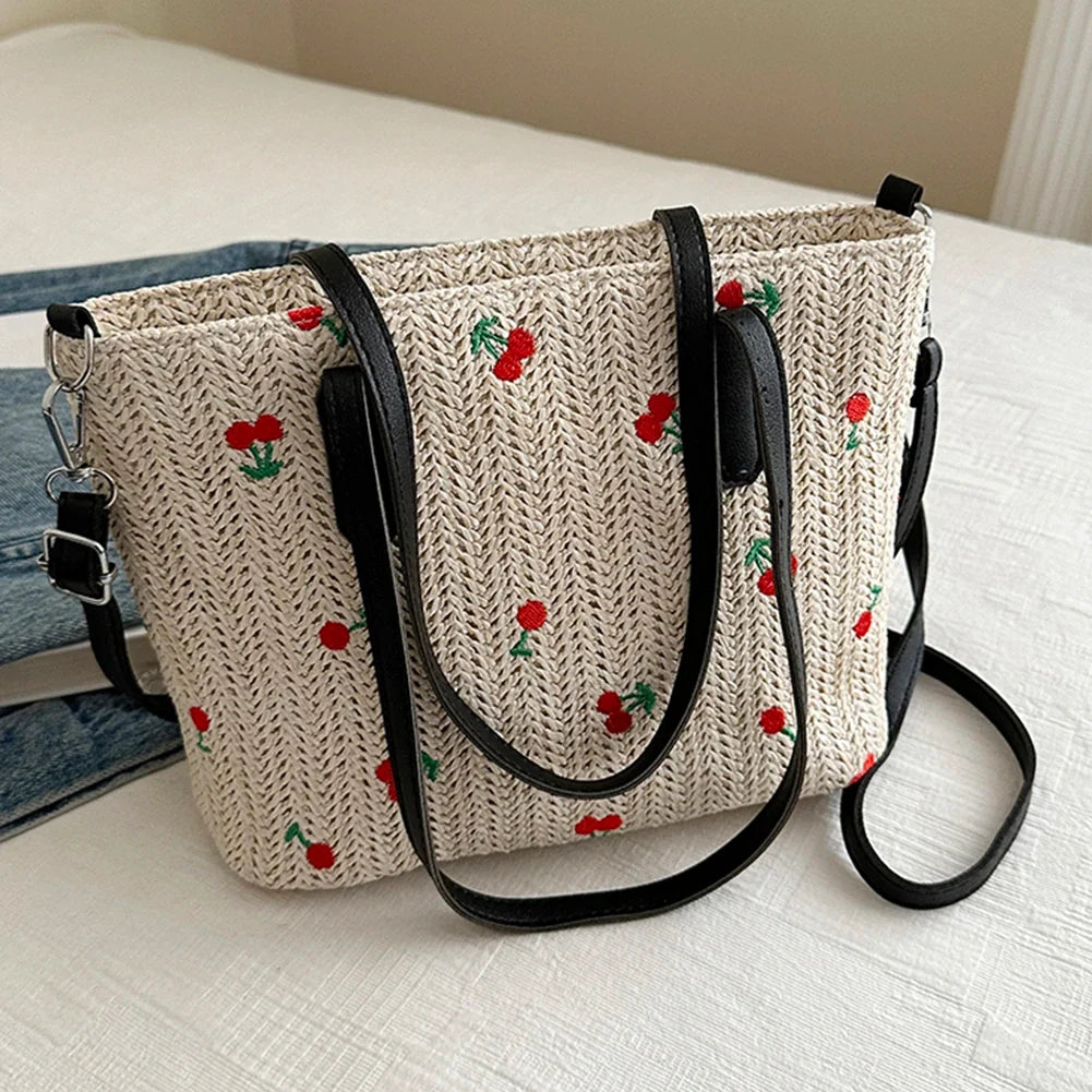 Cherry Raffia Tote