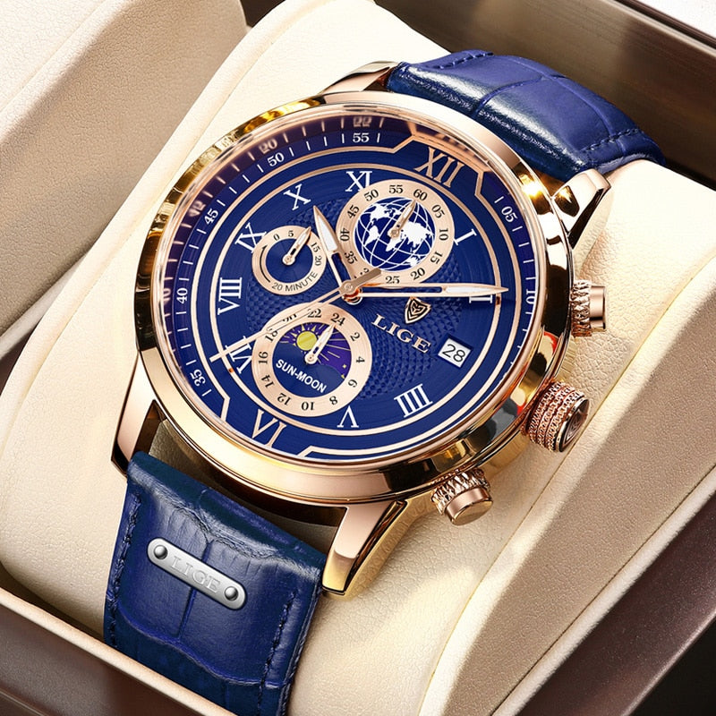 Luxe Chronograaf Horloge met Echt Leren Band  - By Qivii