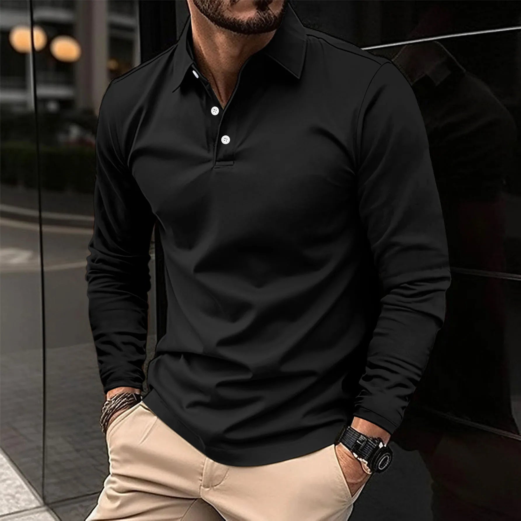 Ethan™ - Casual Poloshirt met Lange Mouwen  - By Qivii
