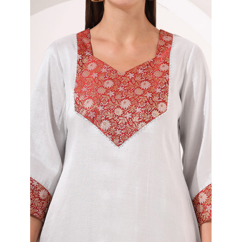 Silver Tissue Straight Kurta - qivii
