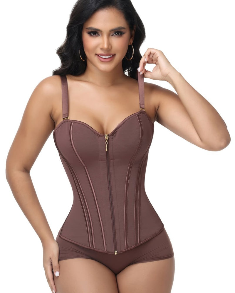 Shapshe® Fajas Colombianas Leopard Print Zip Up Corset Top  - By Qivii