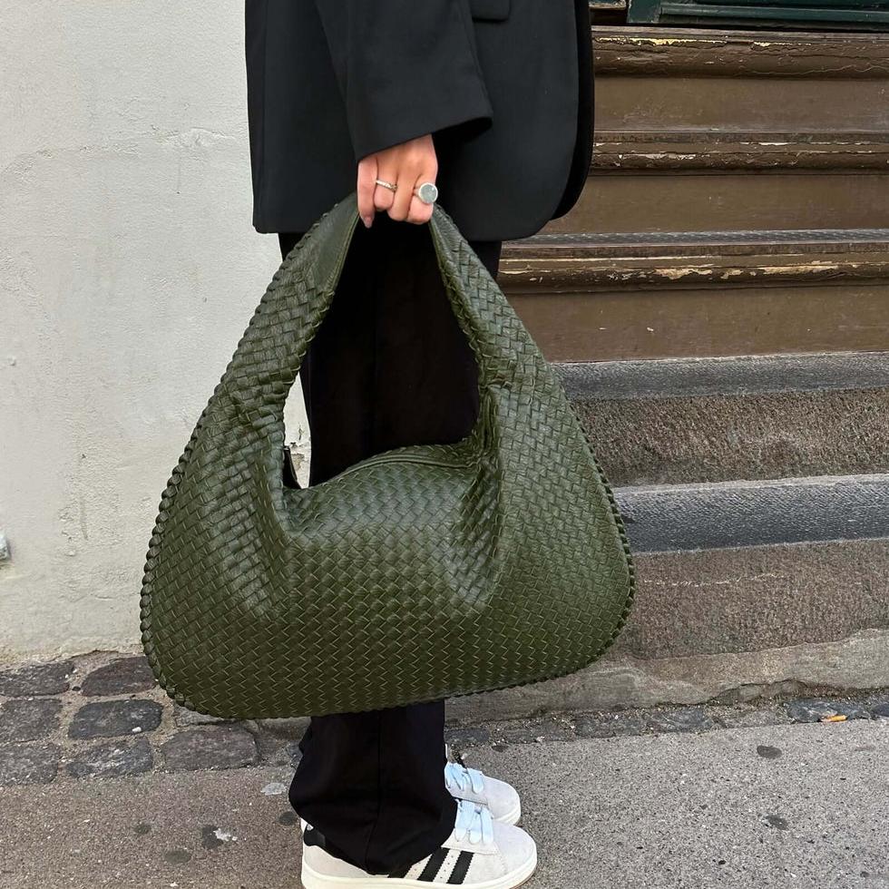 Ounamei Vintage Woven Vegan Leather Hobo Bag Large Shoulder Handbag for Women