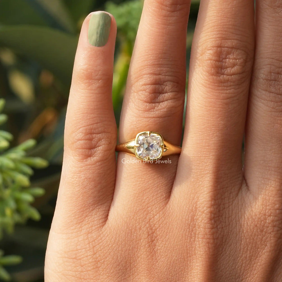 Old Mine Cut Cushion Moissanite Solitaire Ring