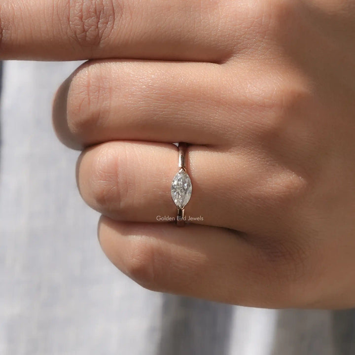 East West Marquise Moissanite Solitaire Ring