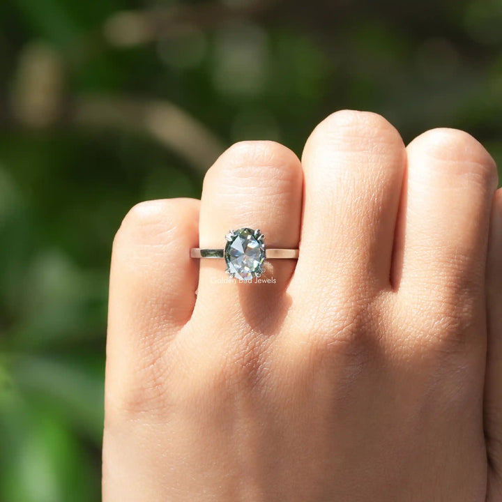 Rose Cut Oval Moissanite Solitaire Engagement Ring