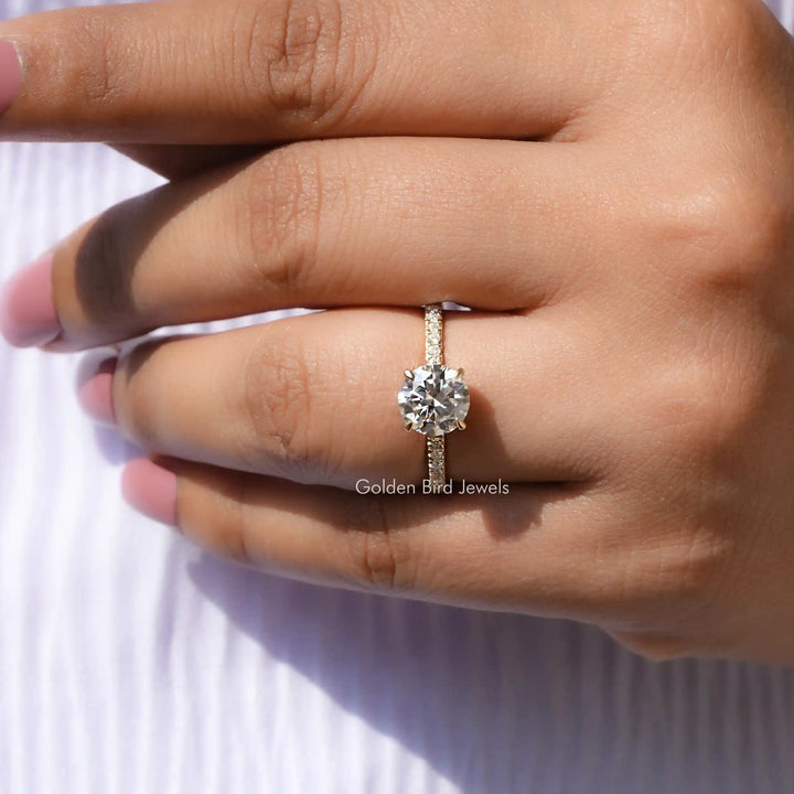 Round Cut Moissanite Solitaire With Accent Ring