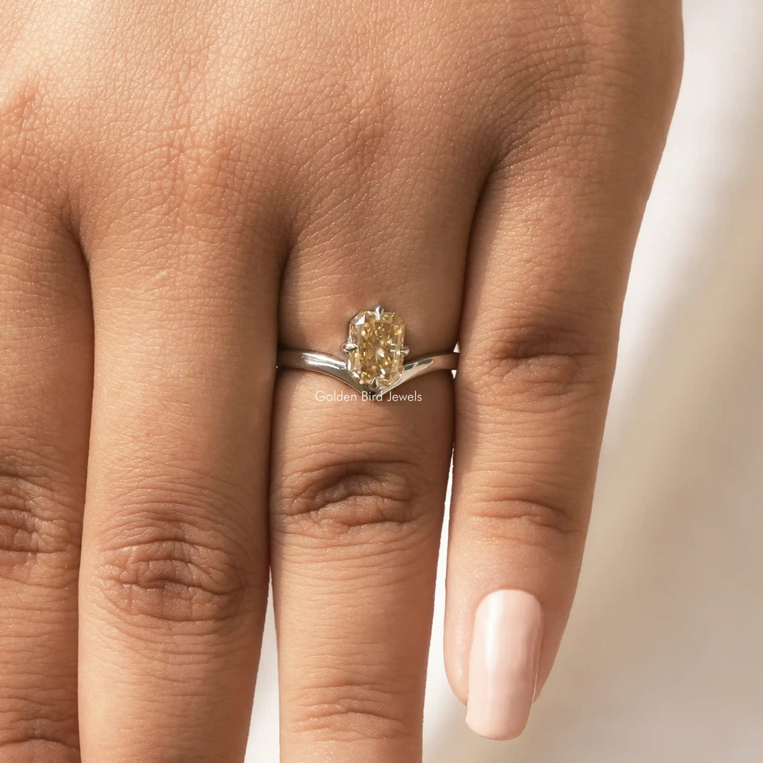 Yellow Radiant Moissanite Sideway Solitaire Ring