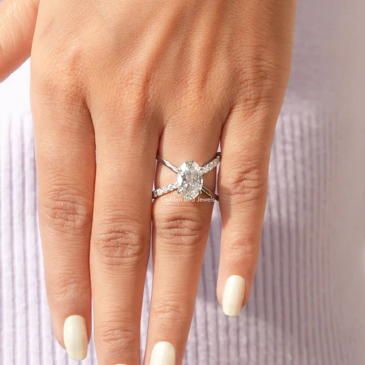 Oval Cut Split Shank Moissanite Ring