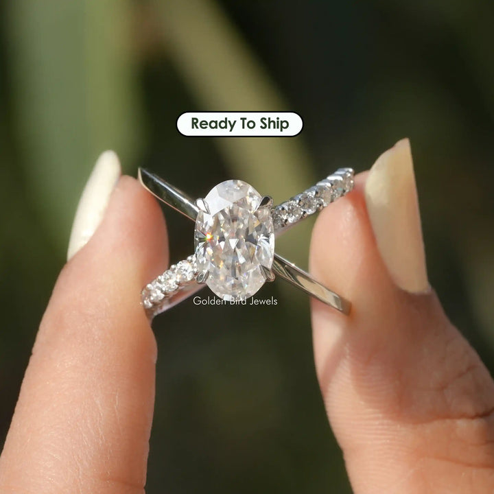 Oval Cut Split Shank Moissanite Ring