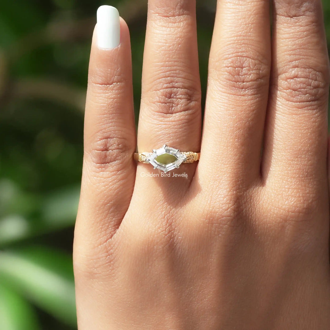 Step Cut Marquise Hidden Halo Moissanite Ring