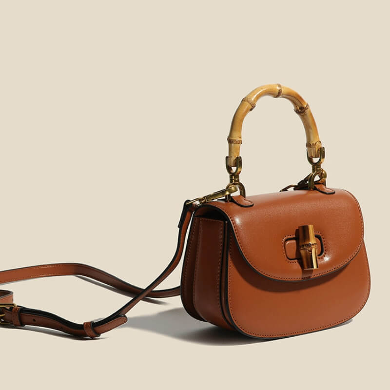 Valentina Leather Bamboo Handbag  - By Qivii
