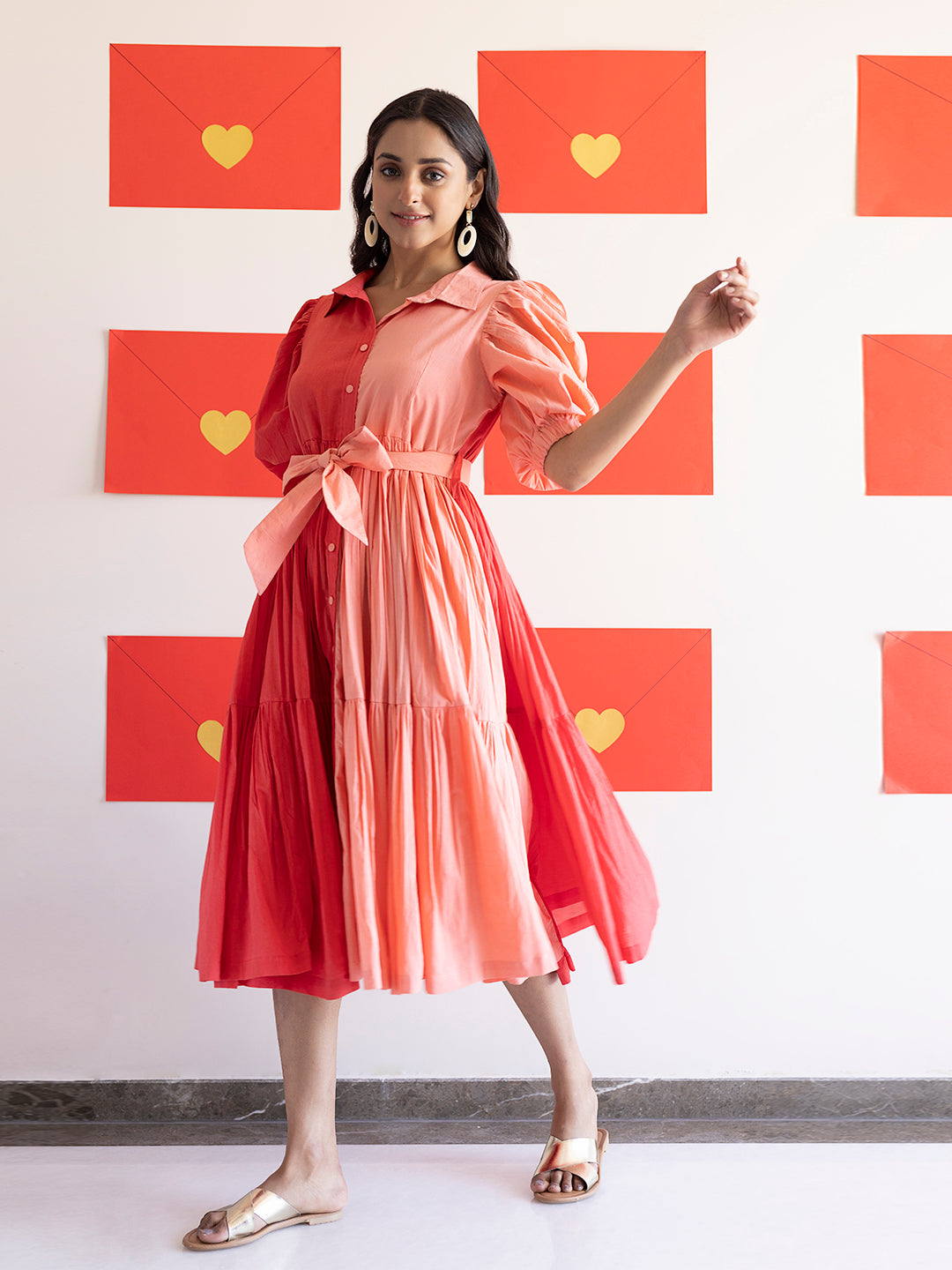 Sun Kissed Coral Midi Dress  - By Ragavi - qivii