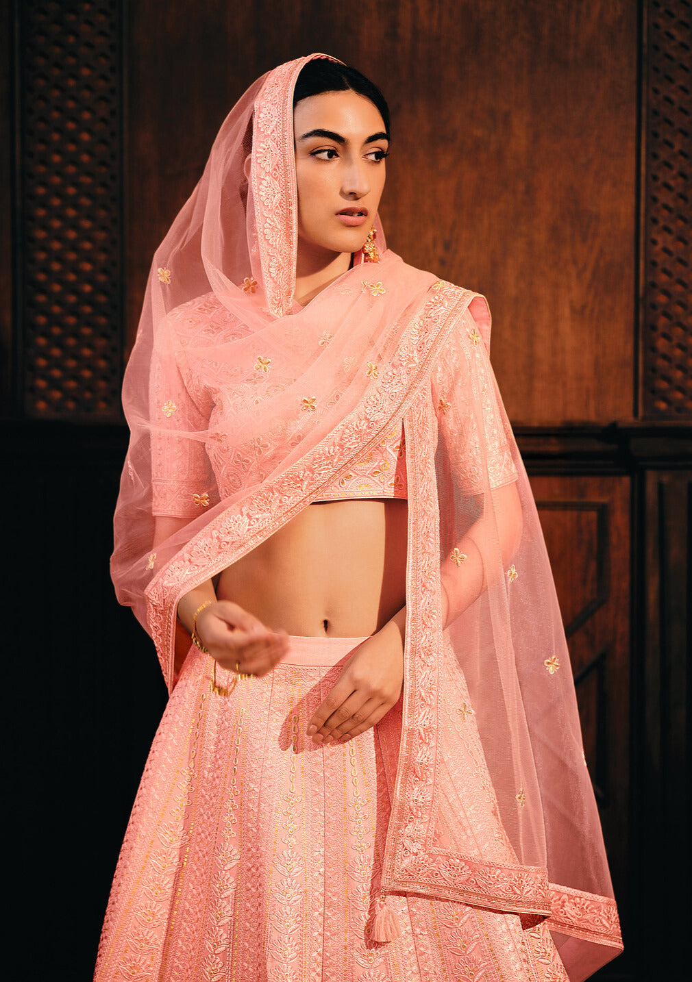 SALMON PINK RAW SILK LEHENGA CHOLI WITH EMBROIDERY WORK