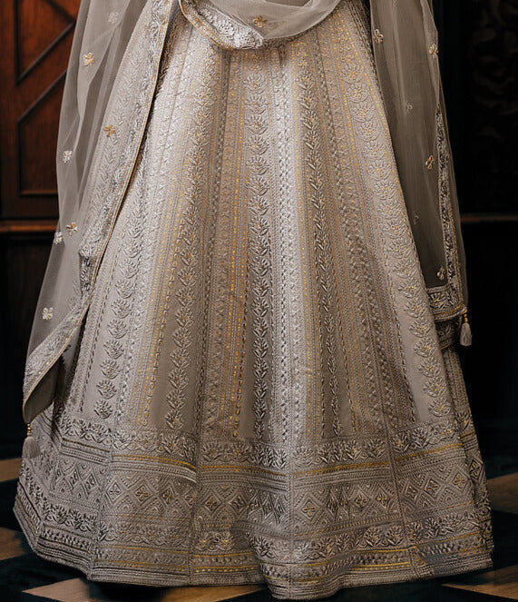 LAVA GREY RAW SILK LEHENGA CHOLI WITH EMBROIDERY WORK