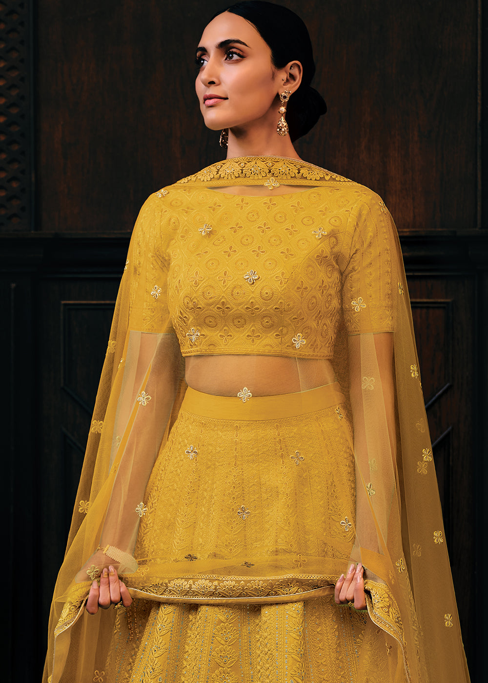 Butterscotch Yellow Raw Silk Lehenga Choli with Embroidery Work  - By Qivii