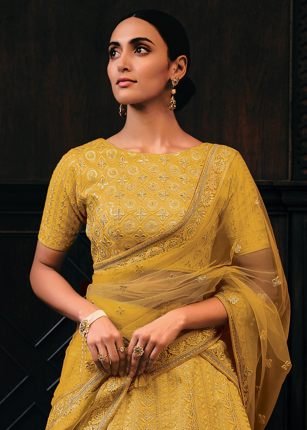 Butterscotch Yellow Raw Silk Lehenga Choli with Embroidery Work  - By Qivii