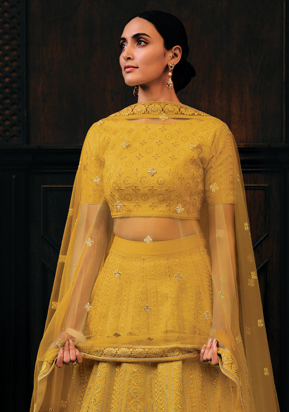 BUTTERSCOTCH YELLOW RAW SILK LEHENGA CHOLI WITH EMBROIDERY WORK