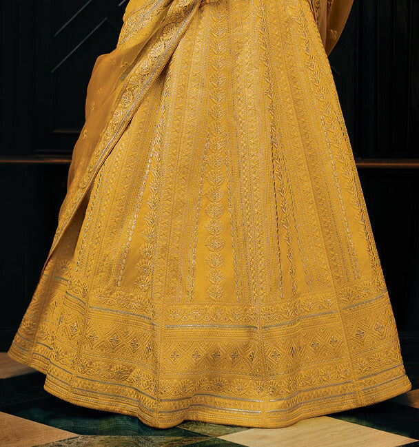 BUTTERSCOTCH YELLOW RAW SILK LEHENGA CHOLI WITH EMBROIDERY WORK