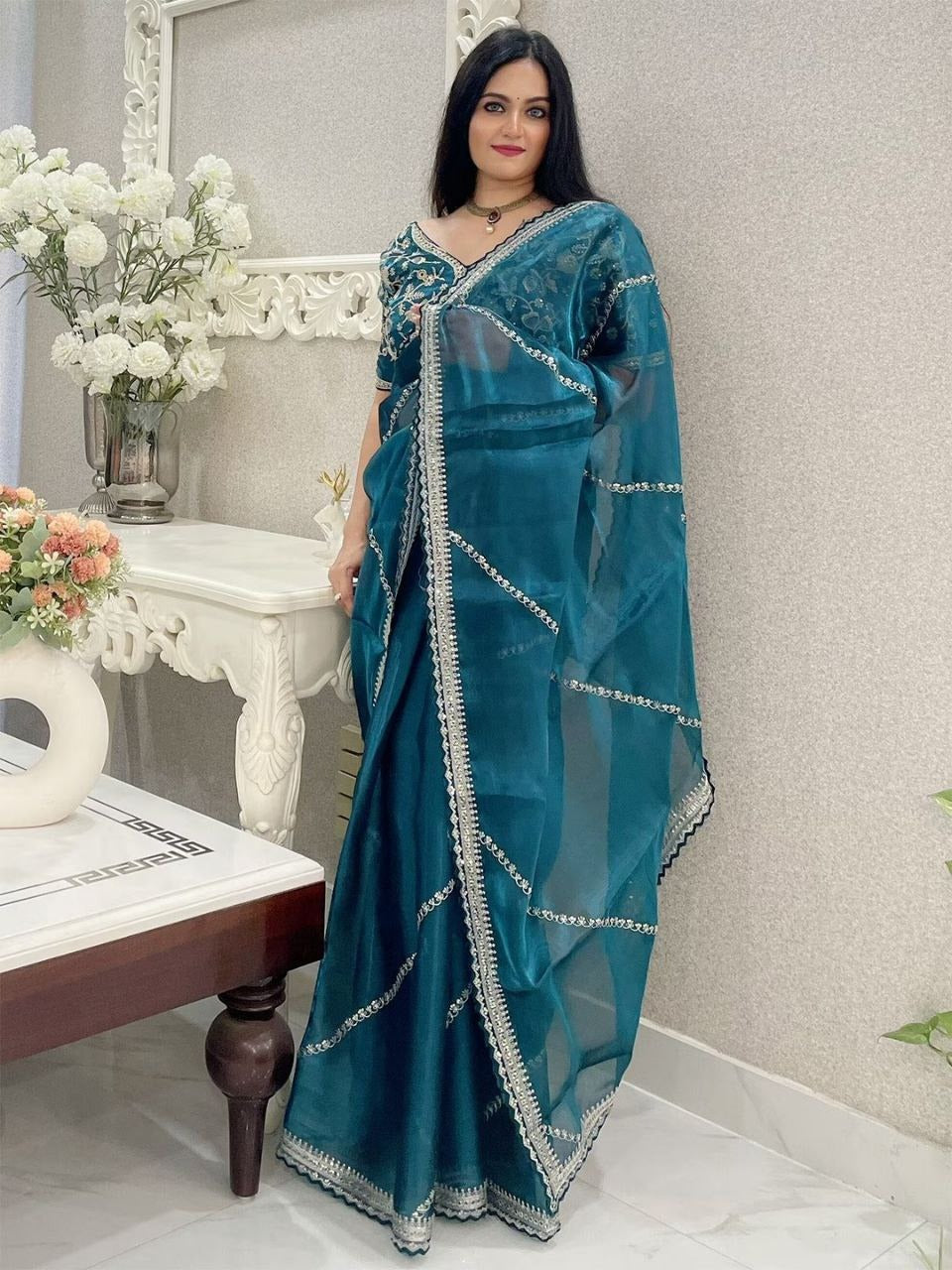 Soft Zimmy Choo Silk Designer Embroidery Work Saree In Teal Color