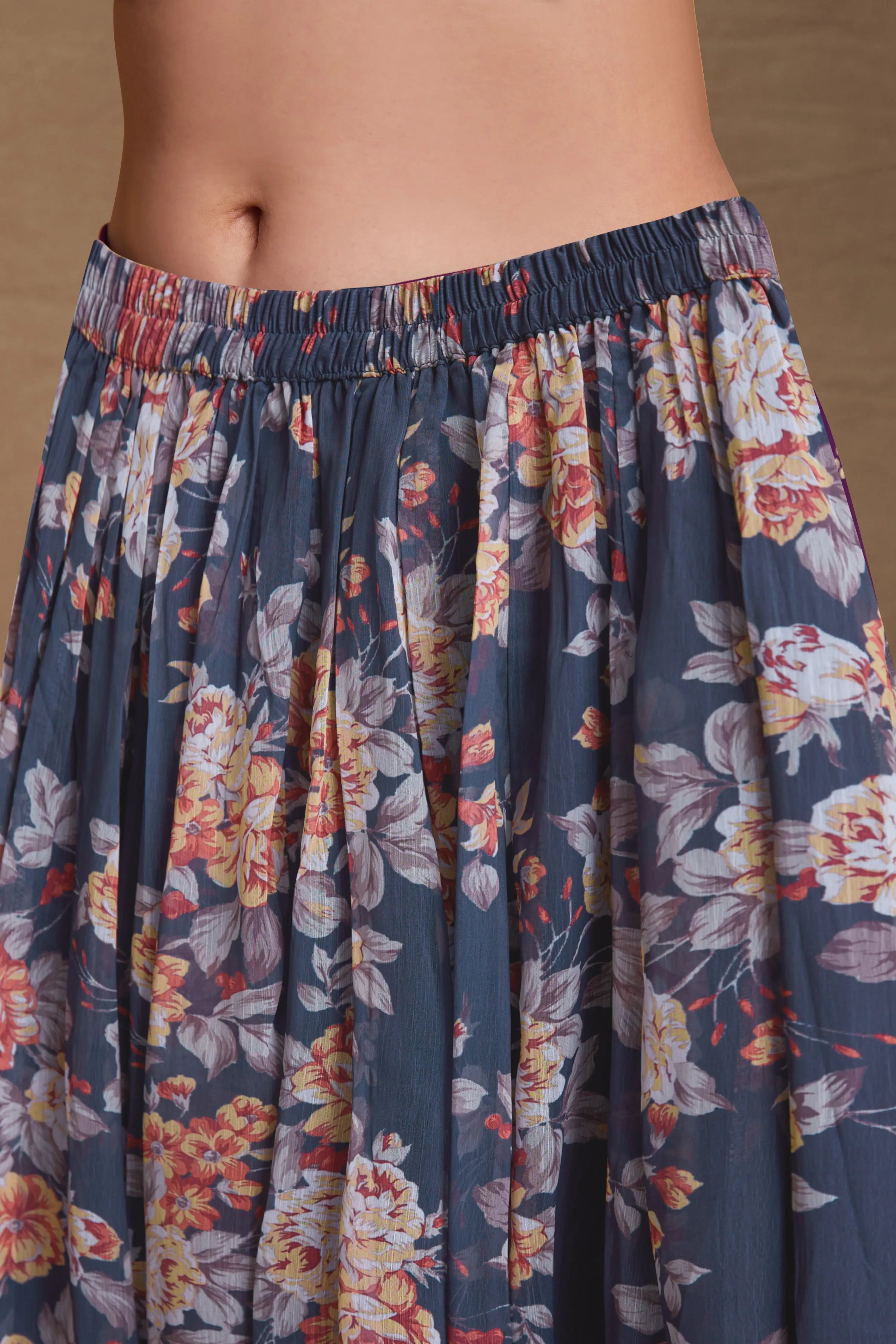 Navy Blue Chiffon Printed Salwar Suit With Dupatta - qivii