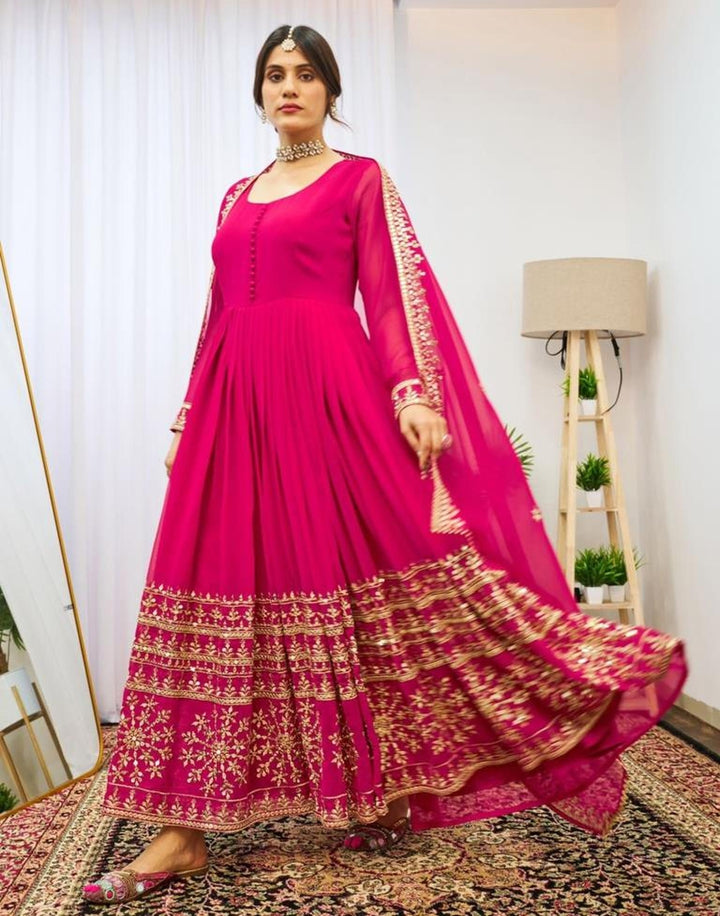 PINK COLOR ORGANGA PRINTED SALWAR SUIT WITH DUPATTA BY QIVII