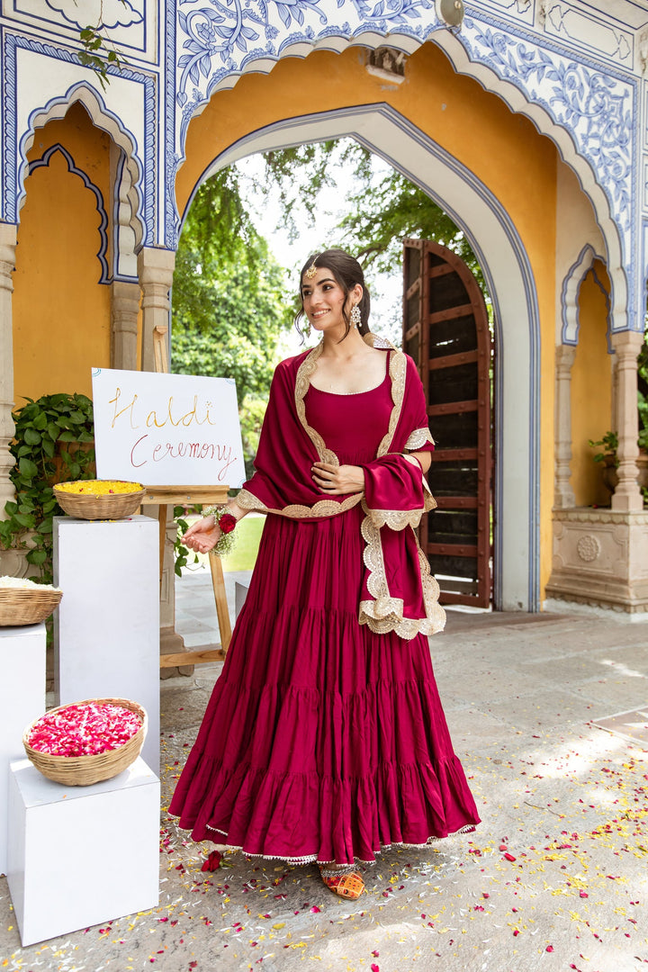 MAROON COLOR ORGANGA PRINTED SALWAR SUIT WITH DUPATTA BY QIVII