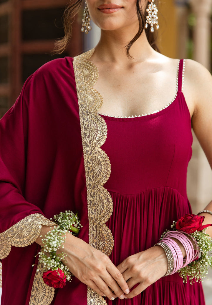 MAROON COLOR ORGANGA PRINTED SALWAR SUIT WITH DUPATTA BY QIVII