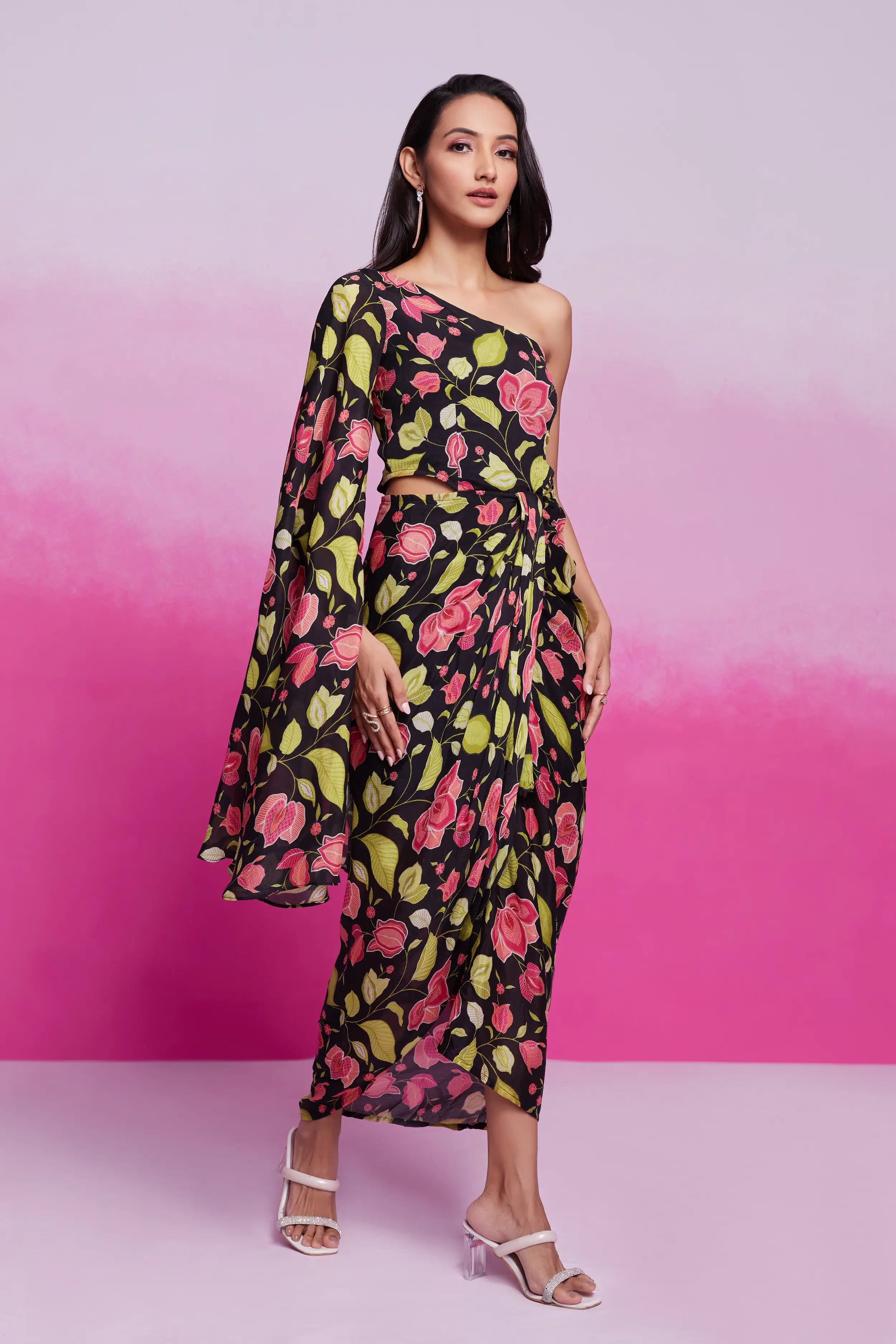 Black Floral Printed Co-ord Set - qivii