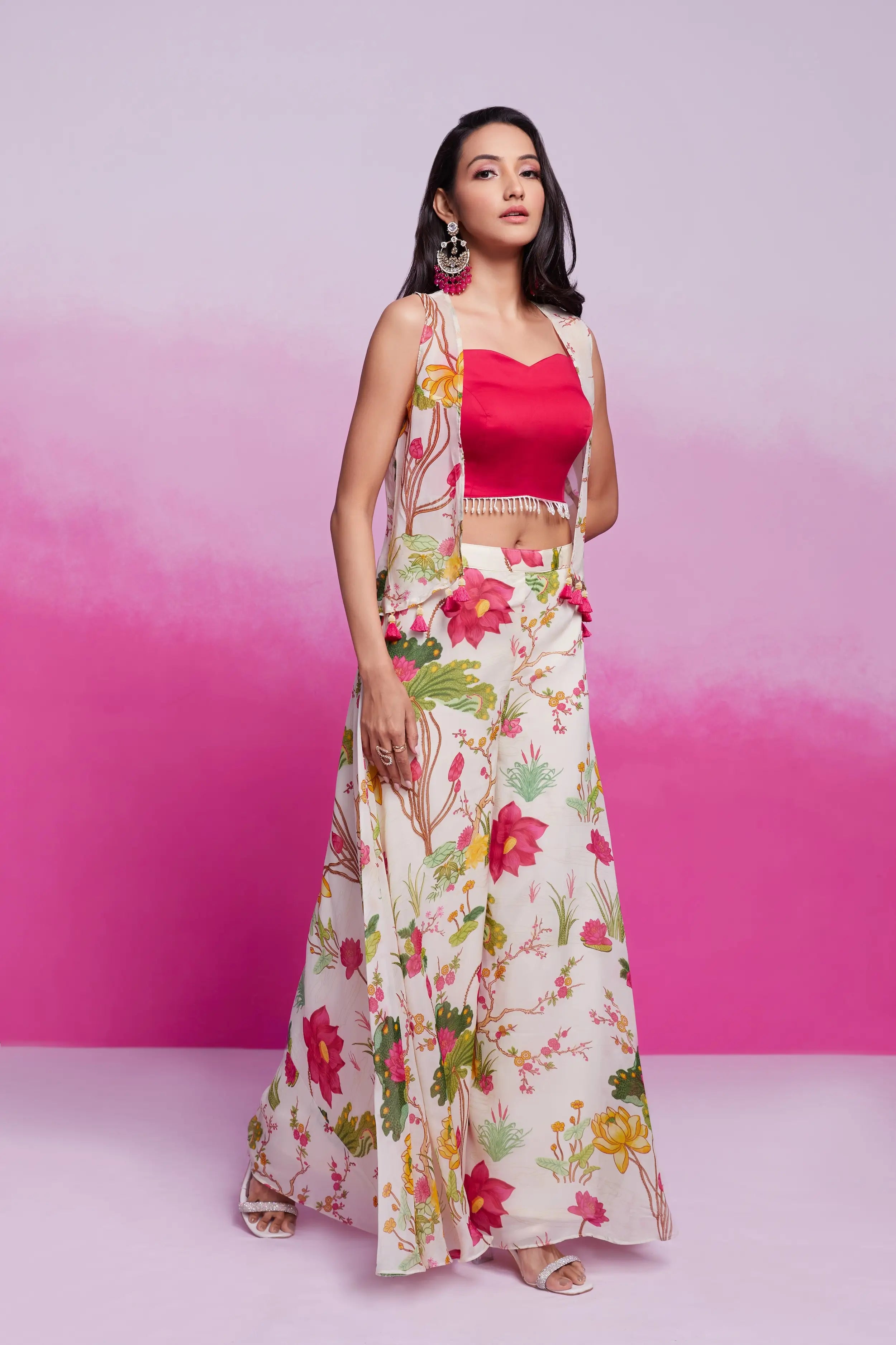 Off- White Cotton Silk Printed Co-ord Set - qivii