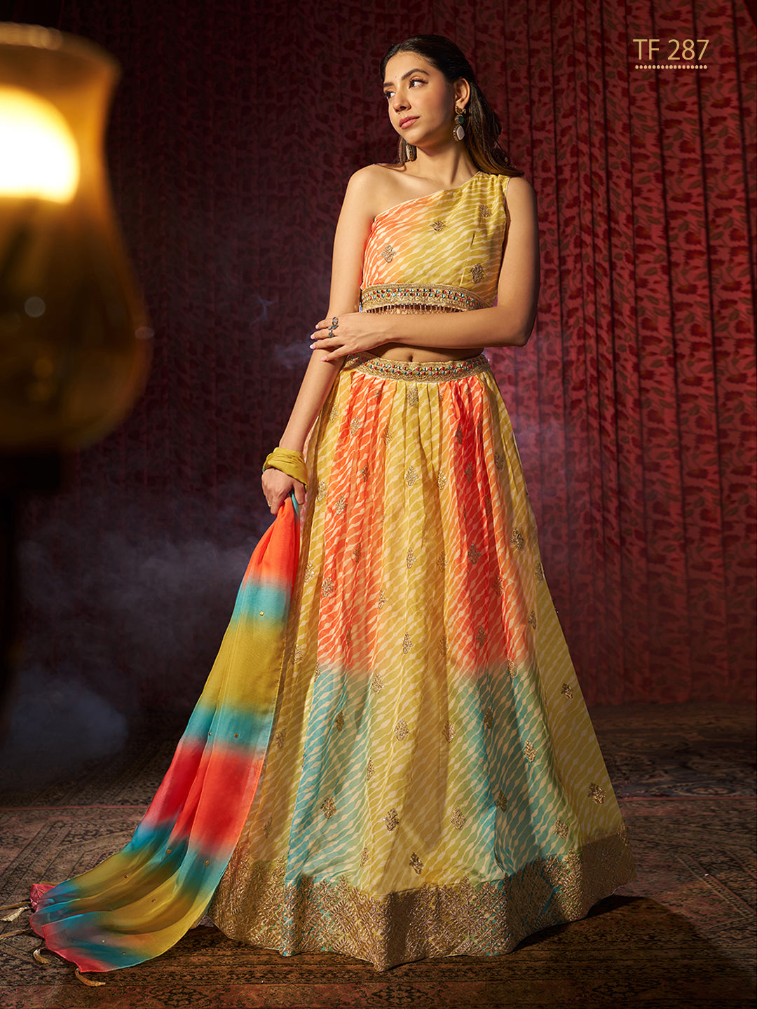 Yellow Color Organza Art Silk Embroidery, Printed Lehenga