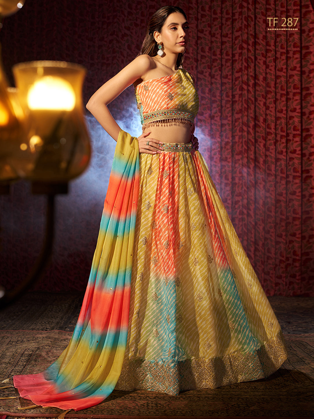 Yellow Color Organza Art Silk Embroidery, Printed Lehenga