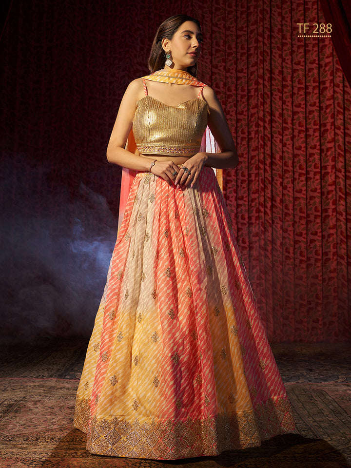 Multi-Color Organza Art Silk Embroidery, Printed Lehenga